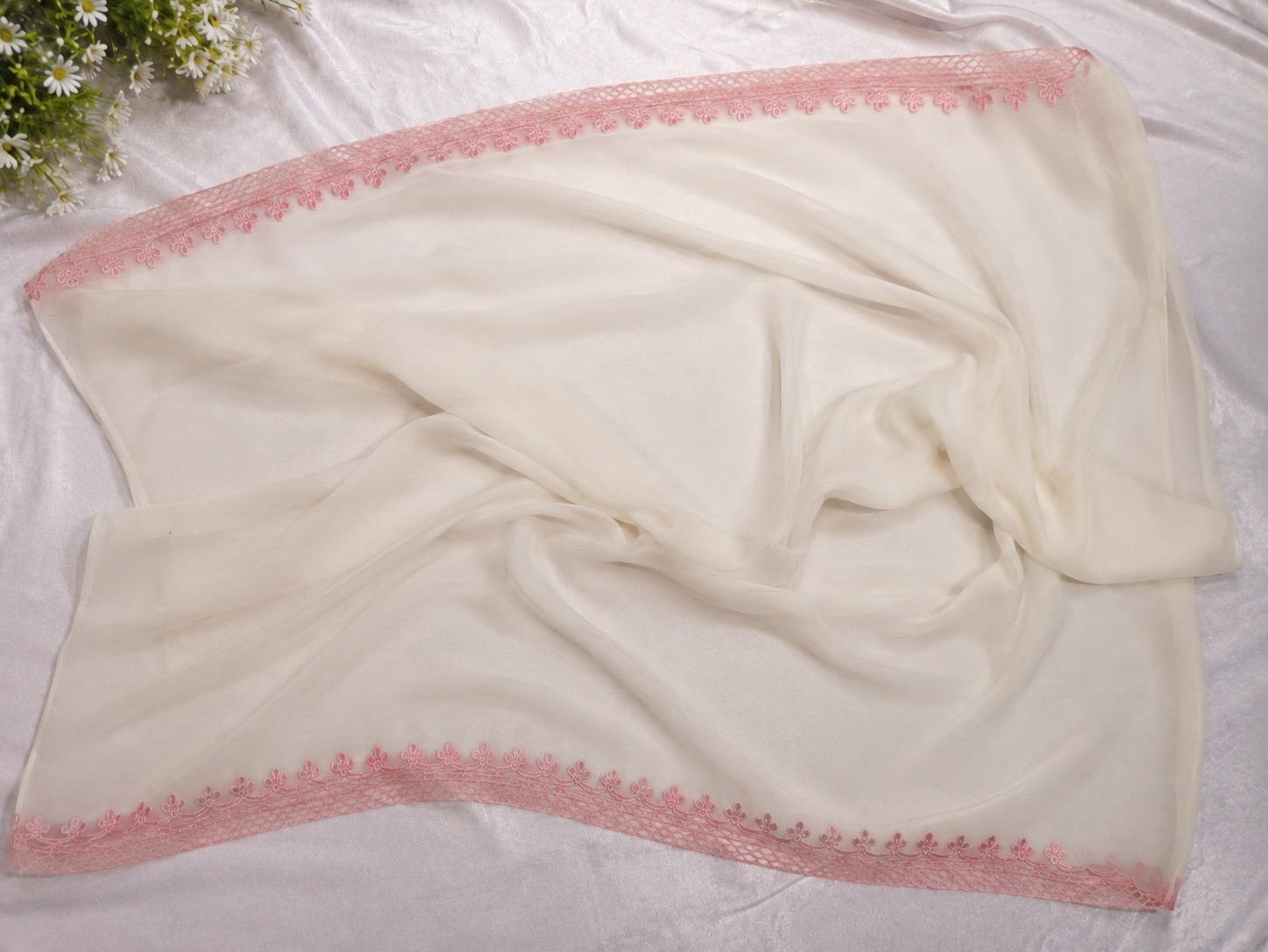 Stitch Pearl Naqsh Tea Pink Lace Dupatta